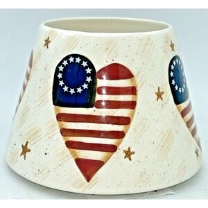 Home Interiors Patriotic American Candle Shade Topper USA Flag Heart Jar Ceramic